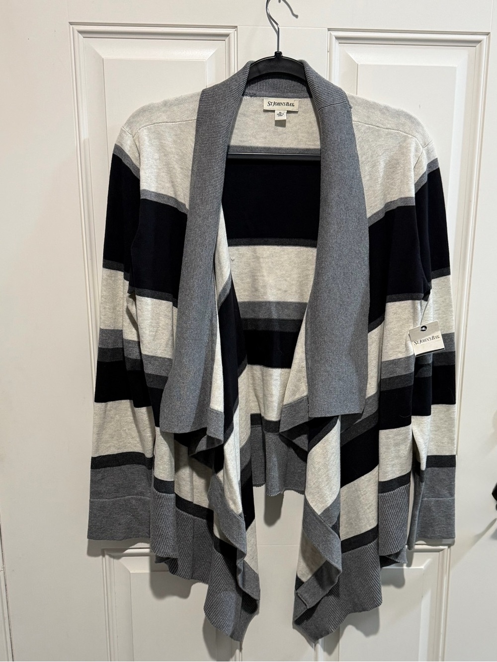 St. John's Bay Gray, Light Gray &‎ Black Striped Open Front Cardigan
